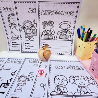 Capas de Caderno para Colorir – Volta às Aulas PDF para Imprimir