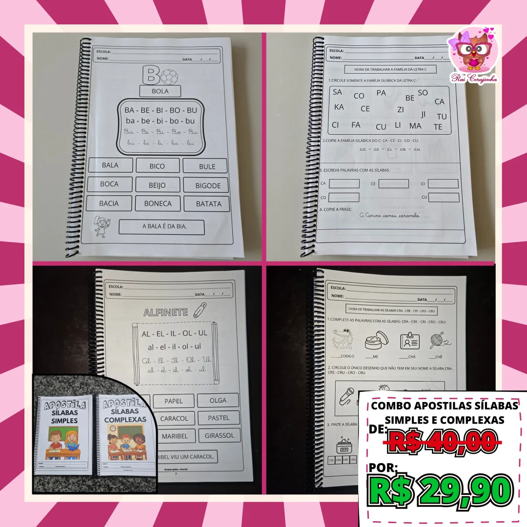 COMBO APOSTILAS SÍLABAS SIMPLES E COMPLEXAS