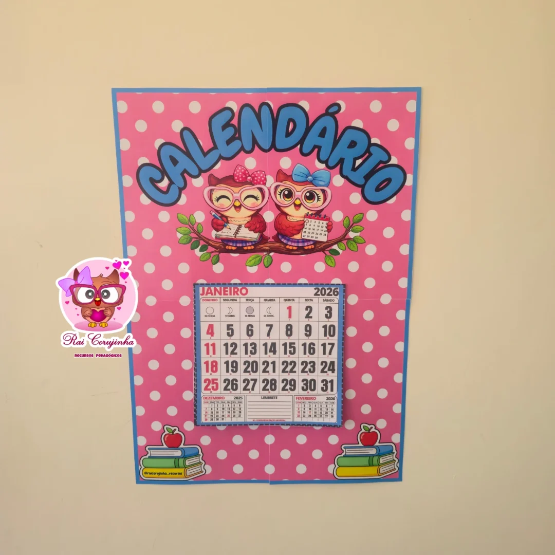 CALENDÁRIO DE PAREDE CORUJINHAS FOFAS 2026
