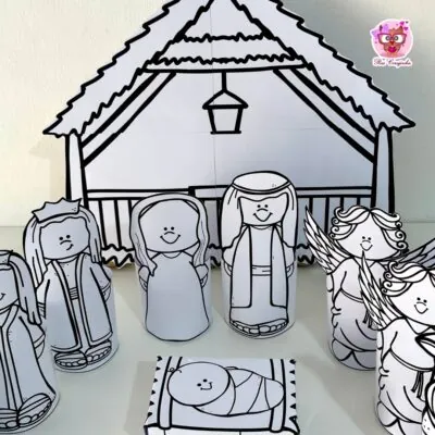 Presépio 3D para colorir
