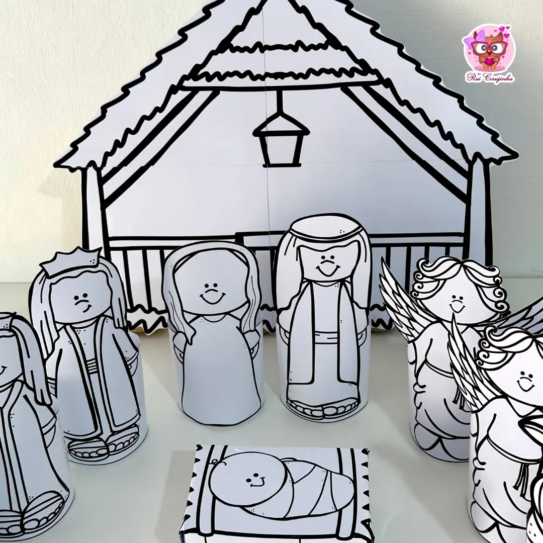 Presépio 3D para colorir